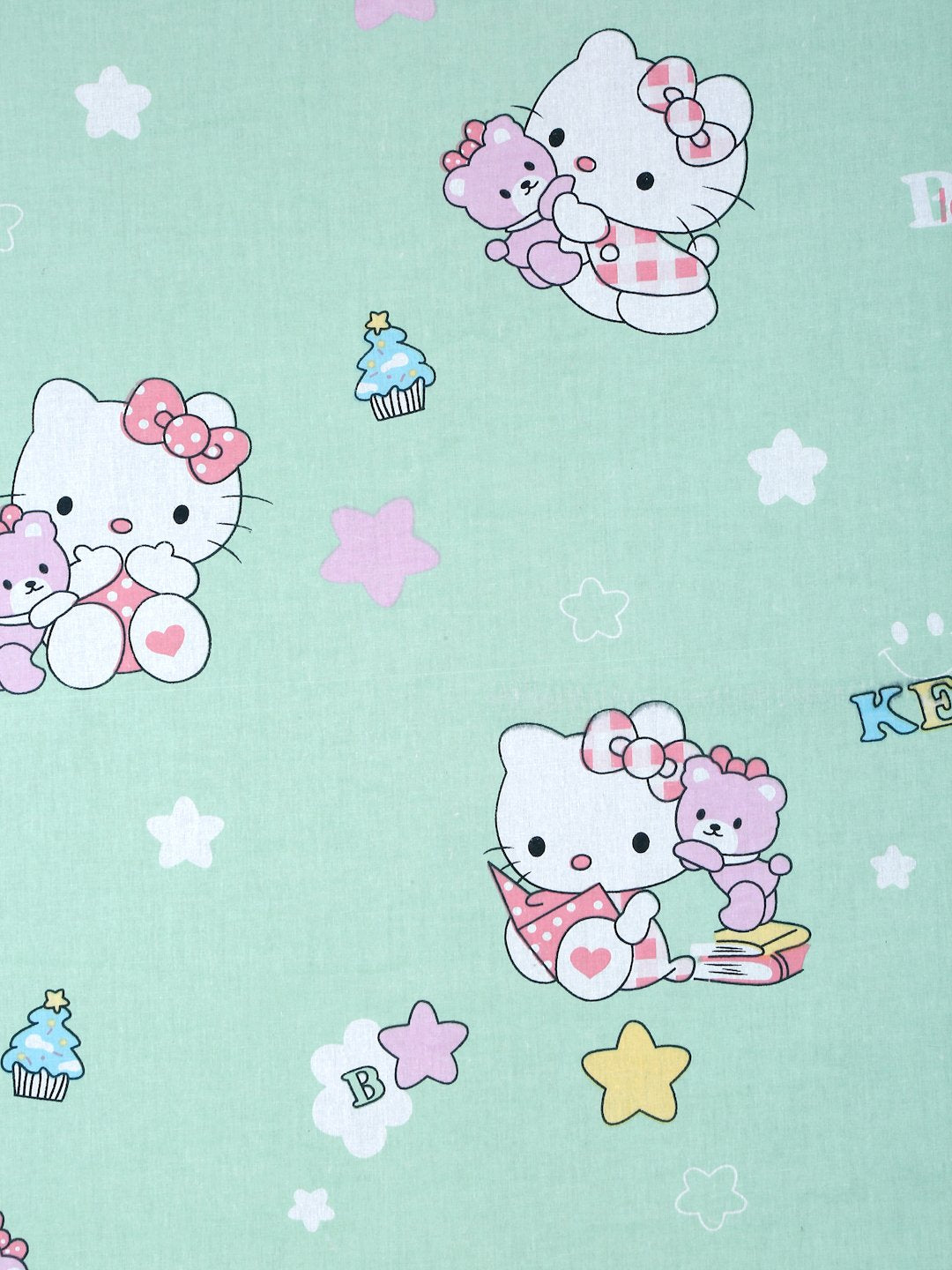 Green Cartoon Characters 400 TC Pure Cotton Double Bedsheet with 2 Pillow Covers