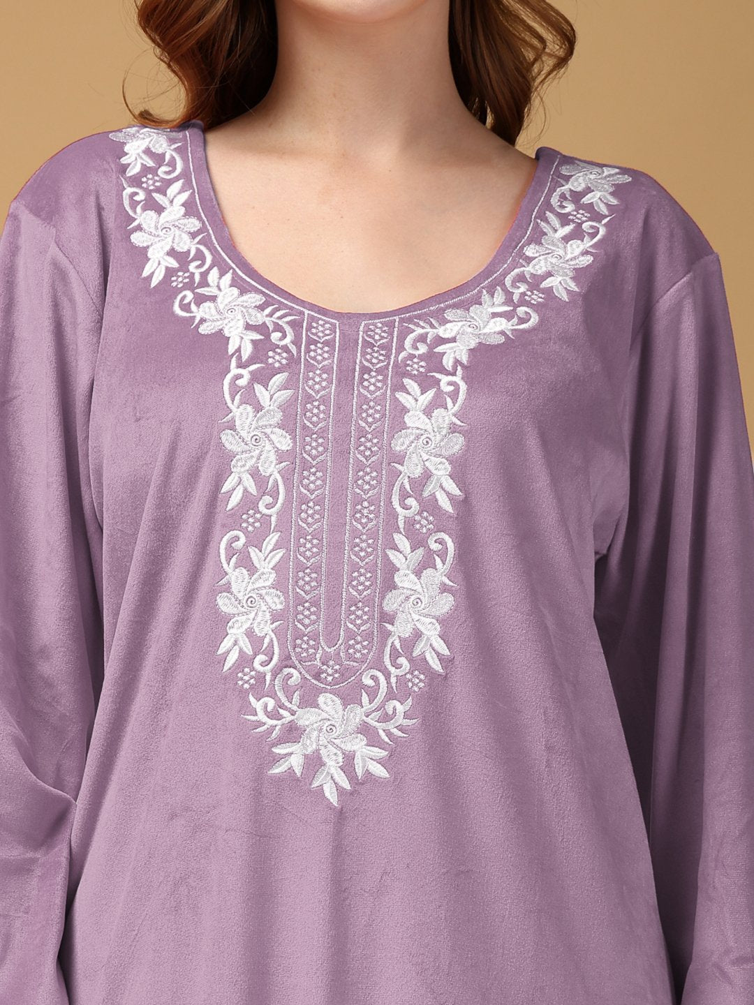 Klotthe Purple Solid Soft touch Velvet Maxi Nightdress