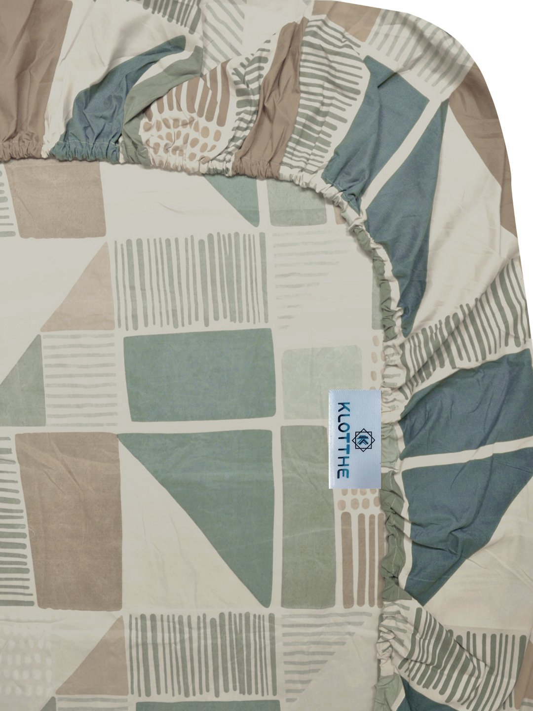 Multi Geometric 300 TC Cotton Blend Fitted Single Bedsheet with Pillow Cover