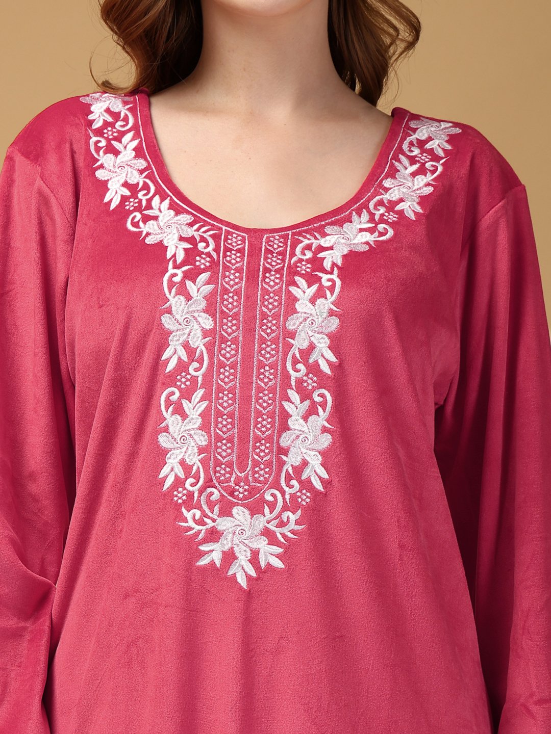 Klotthe Red Solid Soft touch Velvet Maxi Nightdress
