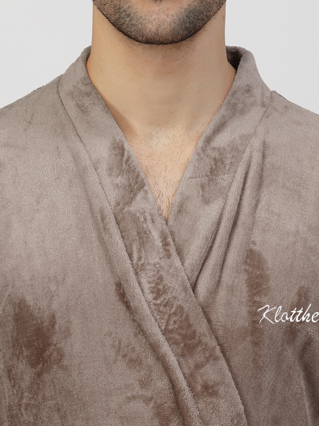 Klotthe Men Beige Solid Bath Robe With Belt