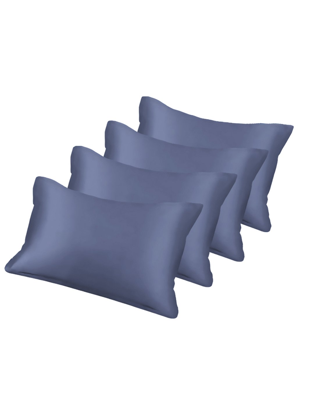 Blue Solid 300 TC Cotton Blend Fitted Double Bedsheet with 4 Pillow Covers