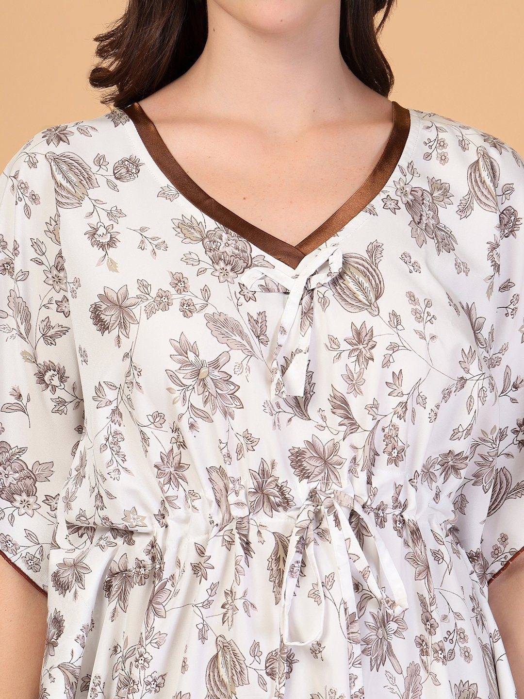 White Floral Cotton Blend Kaftan Maxi Nightdress