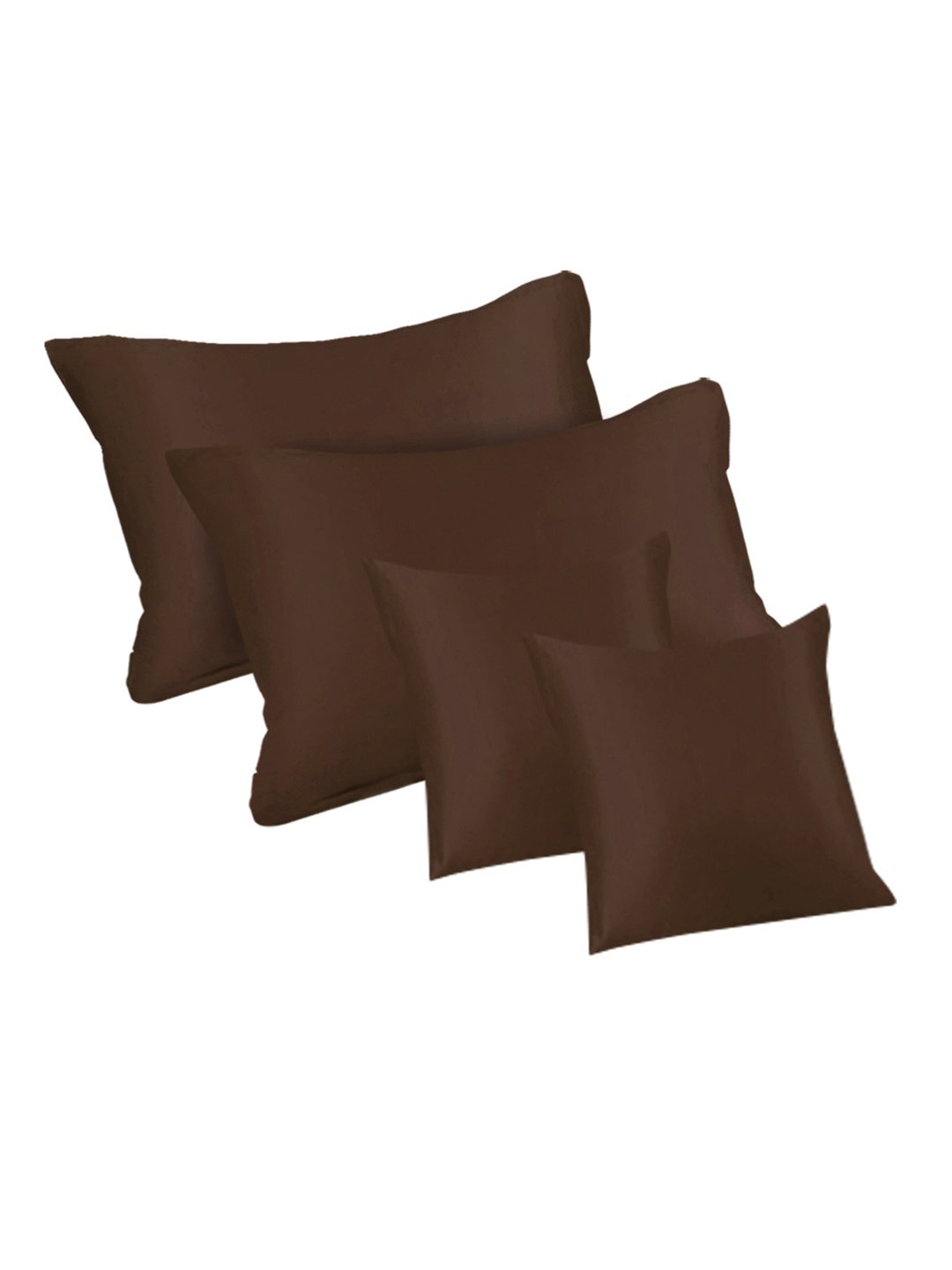 Brown Solid 400 TC Satin Fitted Super King Double Bedsheet with 2 Pillow Covers & 2 Cushion Covers