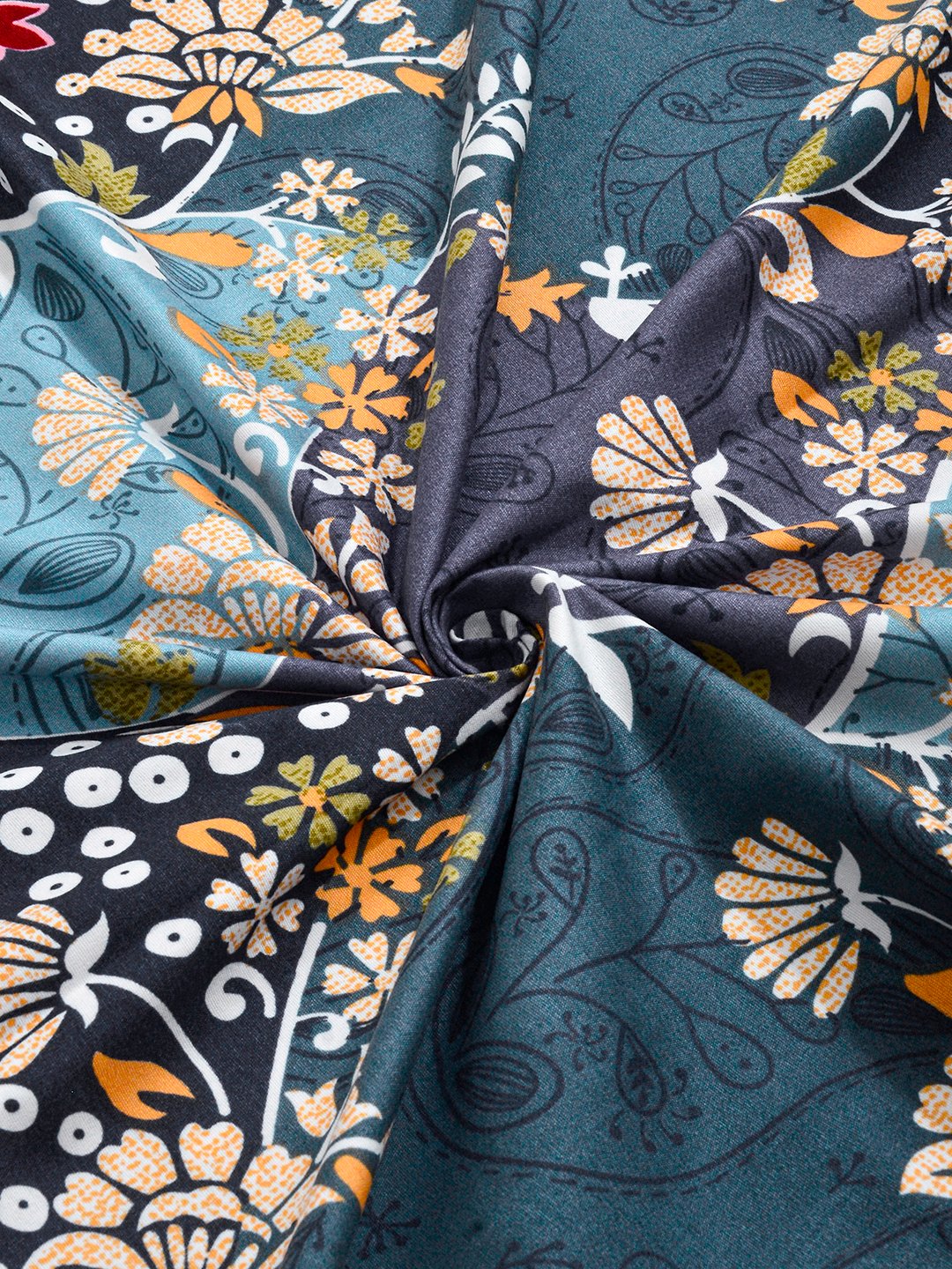 Blue Floral Cotton Blend Fitted Single Bedsheet with Pillow Cover