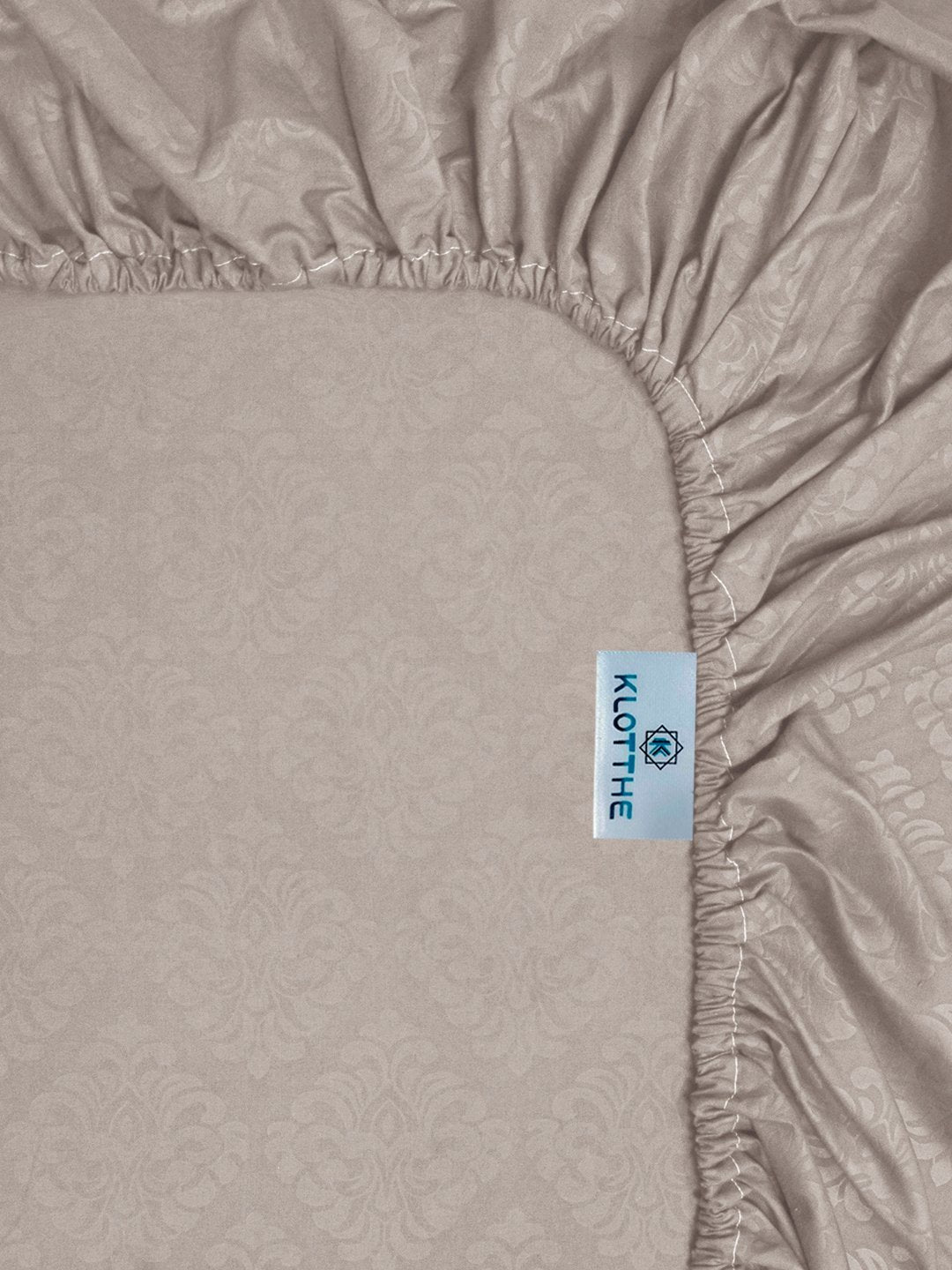 Beige Floral Embossed Cotton Blend Fitted Double Bedsheet with 2 Pillow Covers