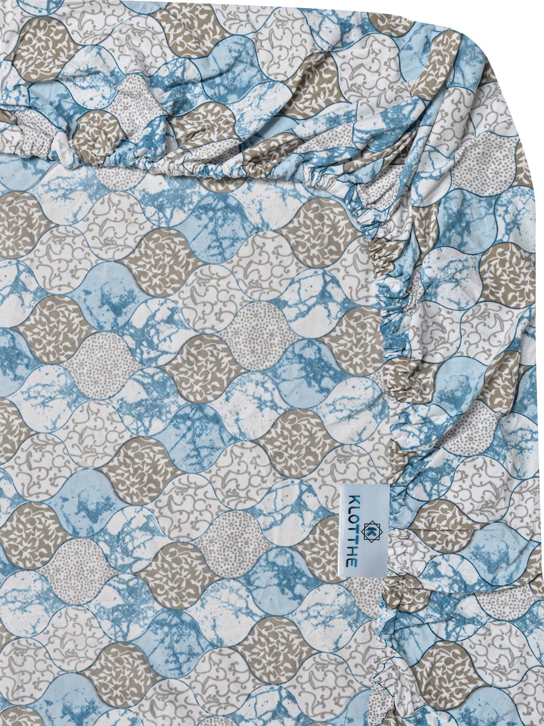 Blue Floral 300 TC Cotton Blend Fitted Single Bedsheet with Pillow Cover