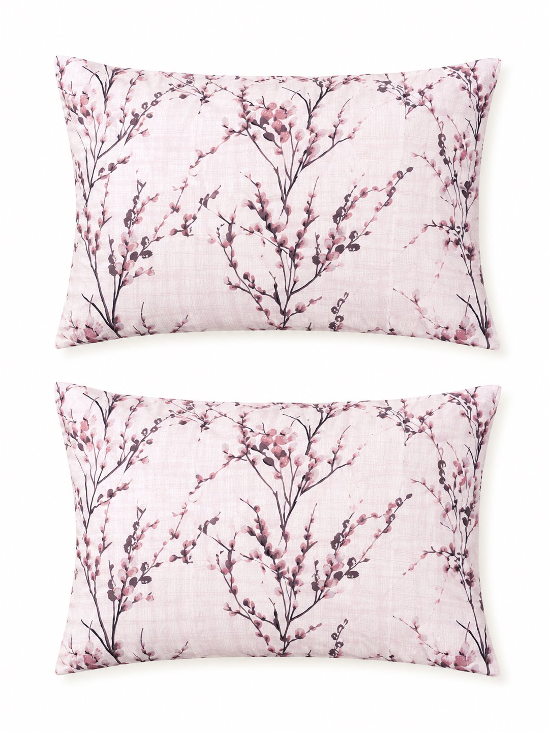 Cream Floral Cotton Blend Fitted Double Bedsheet with 2 Pillow Covers