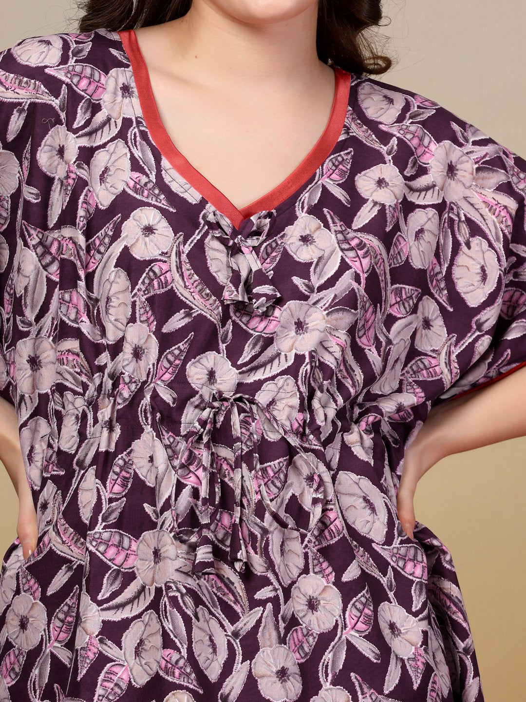 Purple Floral Cotton Blend Kaftan Maxi Nightdress
