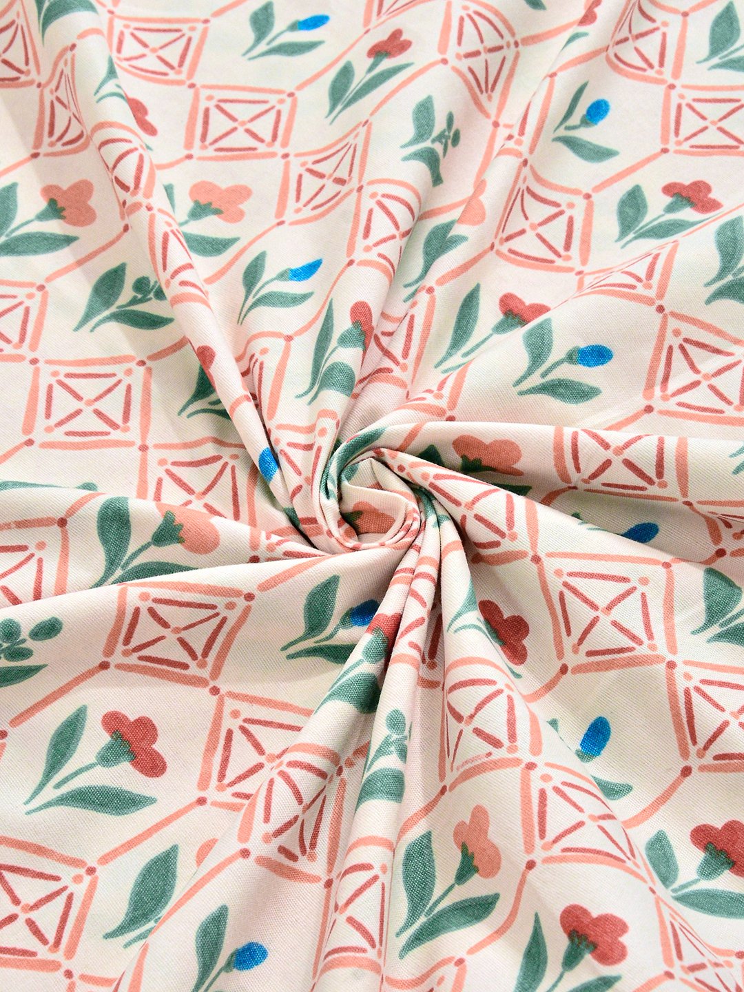 Cream Floral Cotton Blend Fitted Double Bedsheet with 2 Pillow Covers