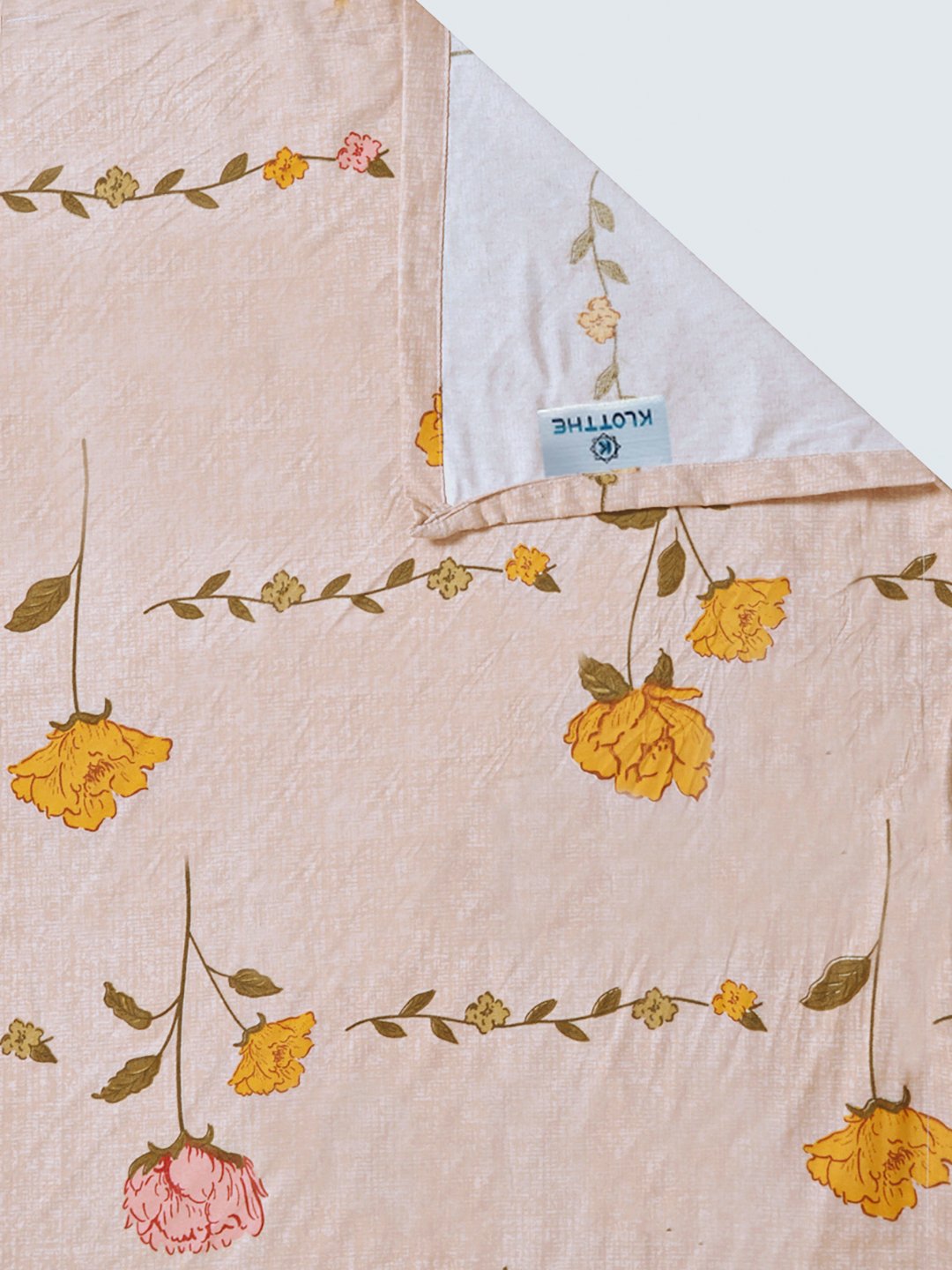 Peach Floral 300 TC Cotton Blend Single Bedsheet with Pillow Cover