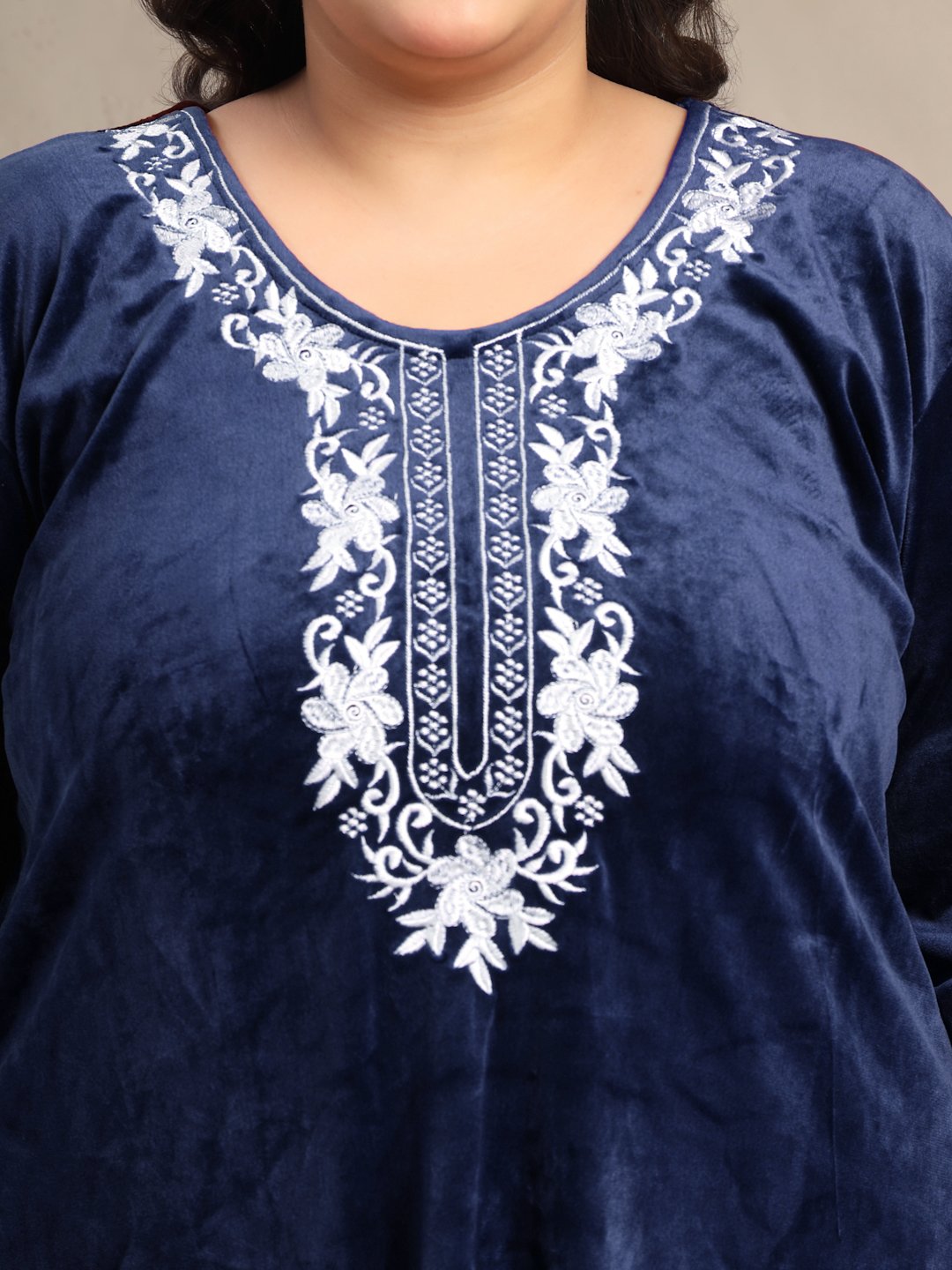 Klotthe Blue Solid Soft touch Velvet Maxi Nightdress