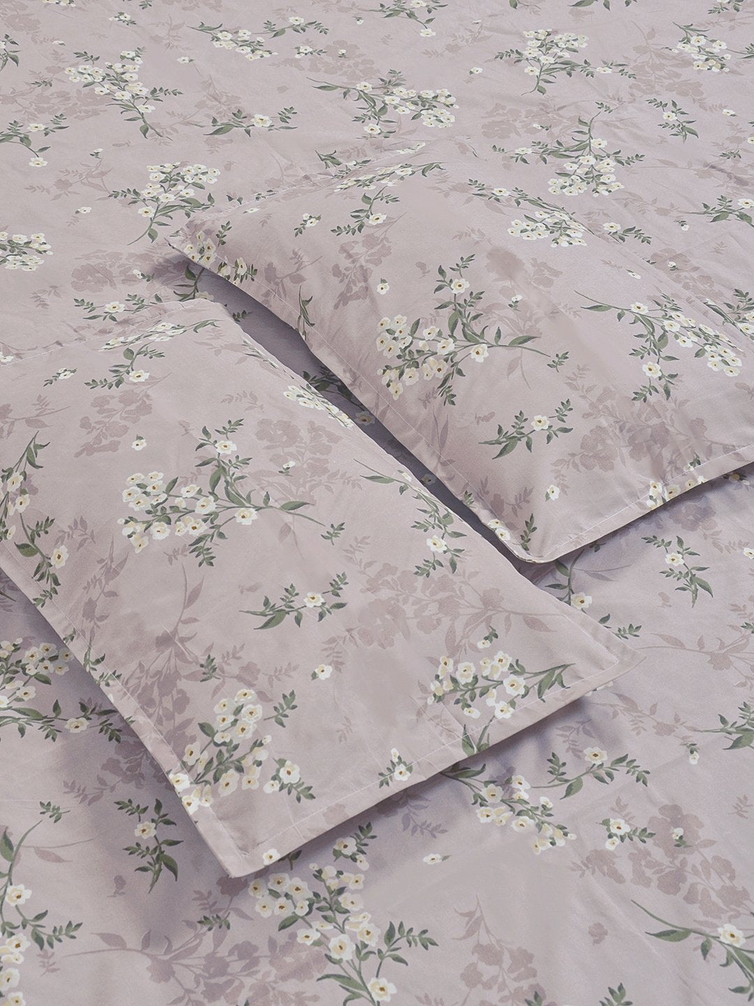 Brown Floral 300 TC Cotton Blend Fitted Double Bedsheet with 2 Pillow Covers