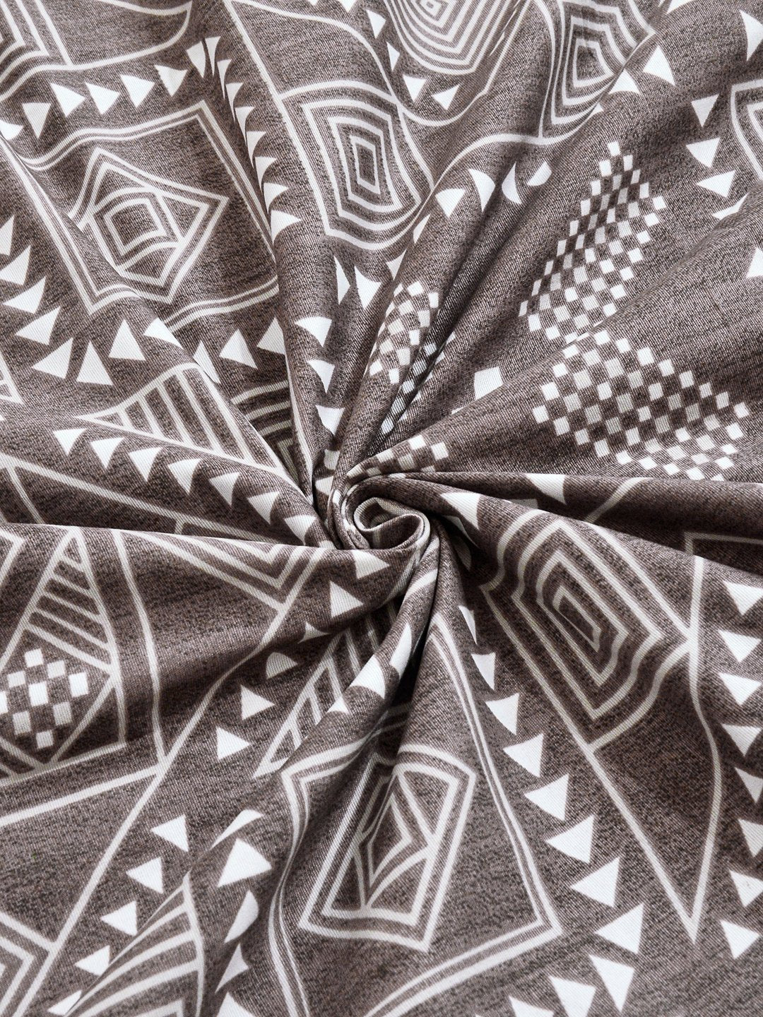 Brown Geometric Cotton Blend Fitted Double Bedsheet with 2 Pillow Covers