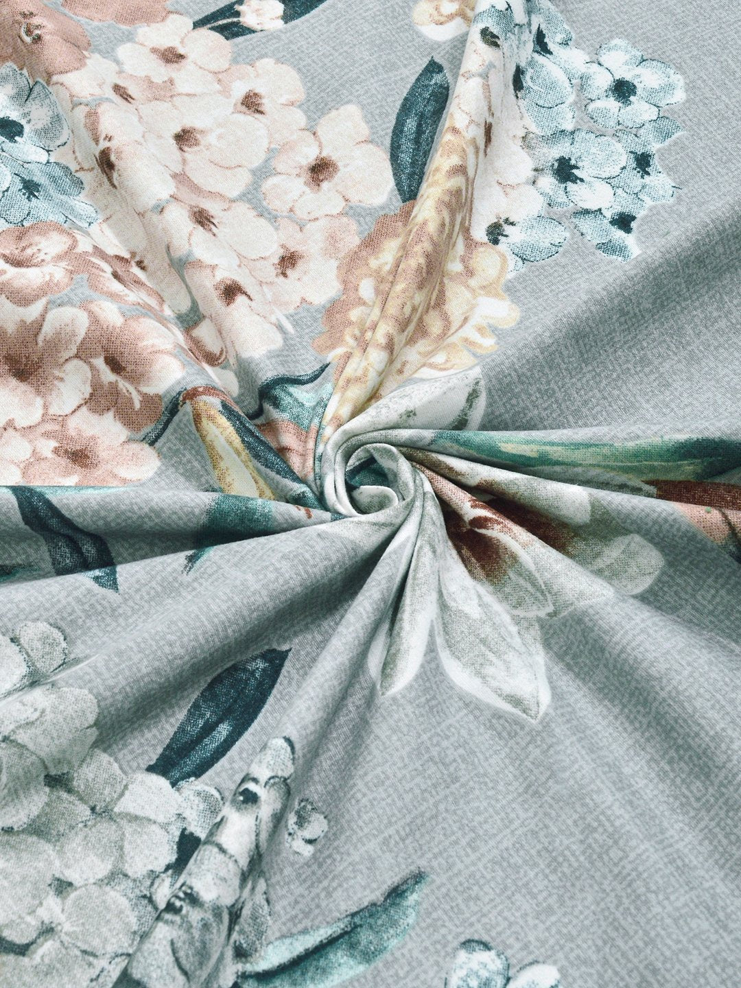 Grey Floral Cotton Blend Single Bedsheet with Pillow Cover
