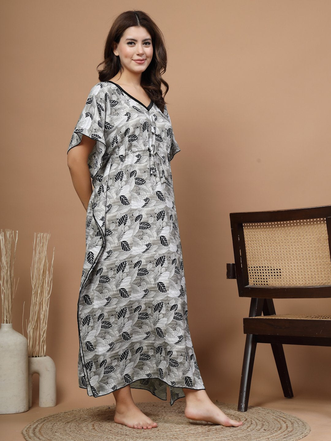 Multi Floral Cotton Blend Kaftan Maxi Nightdress
