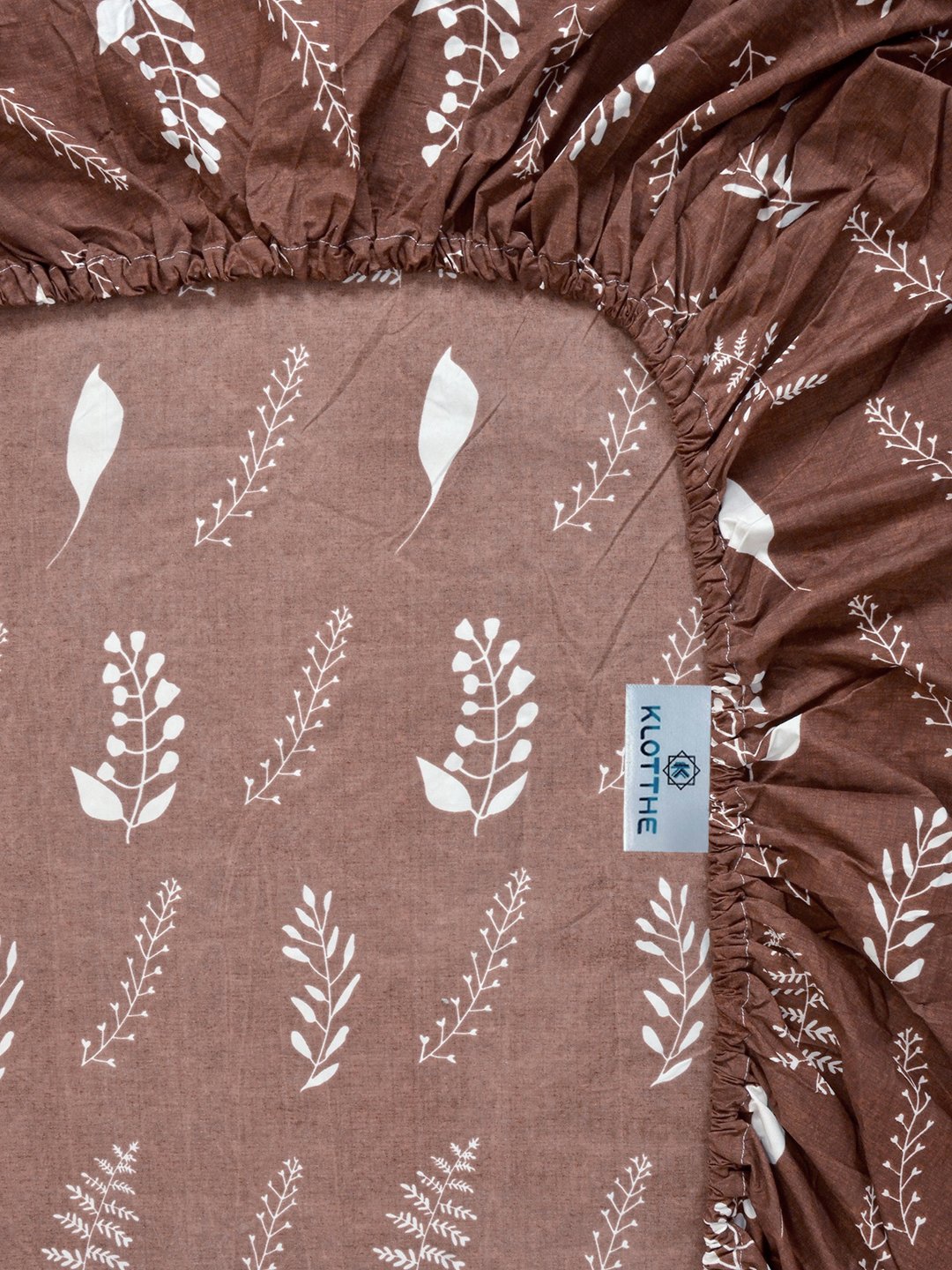 Brown Floral 300 TC Cotton Blend Fitted Single Bedsheet with Pillow Cover
