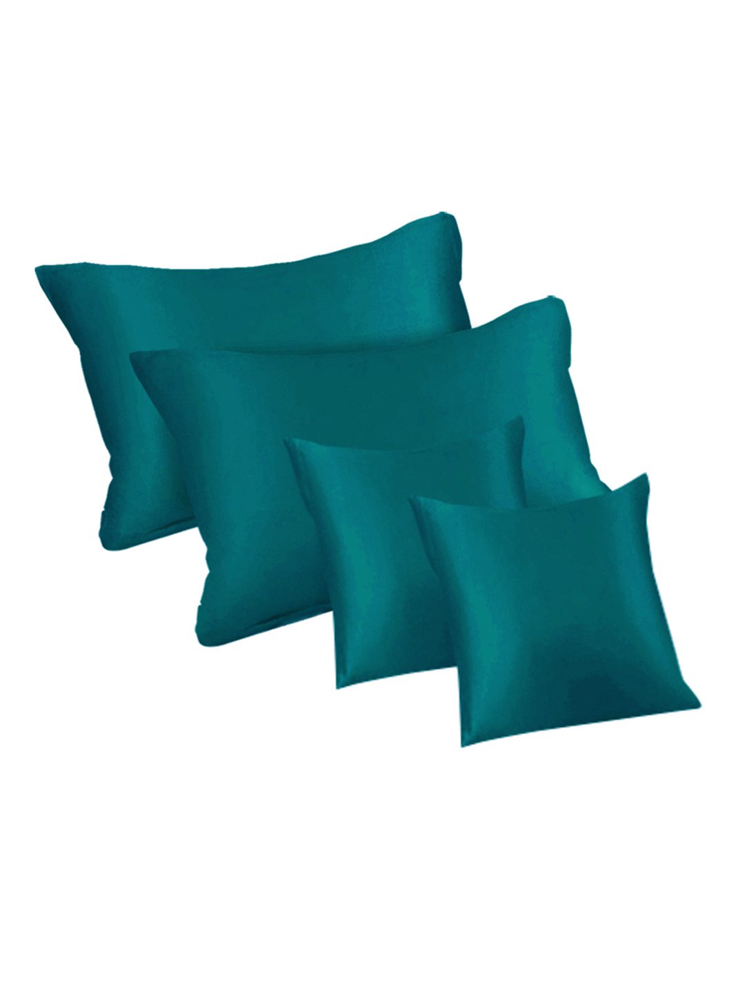 Turquoise Solid 400 TC Satin Fitted Super King Double Bedsheet with 2 Pillow Covers & 2 Cushion Covers
