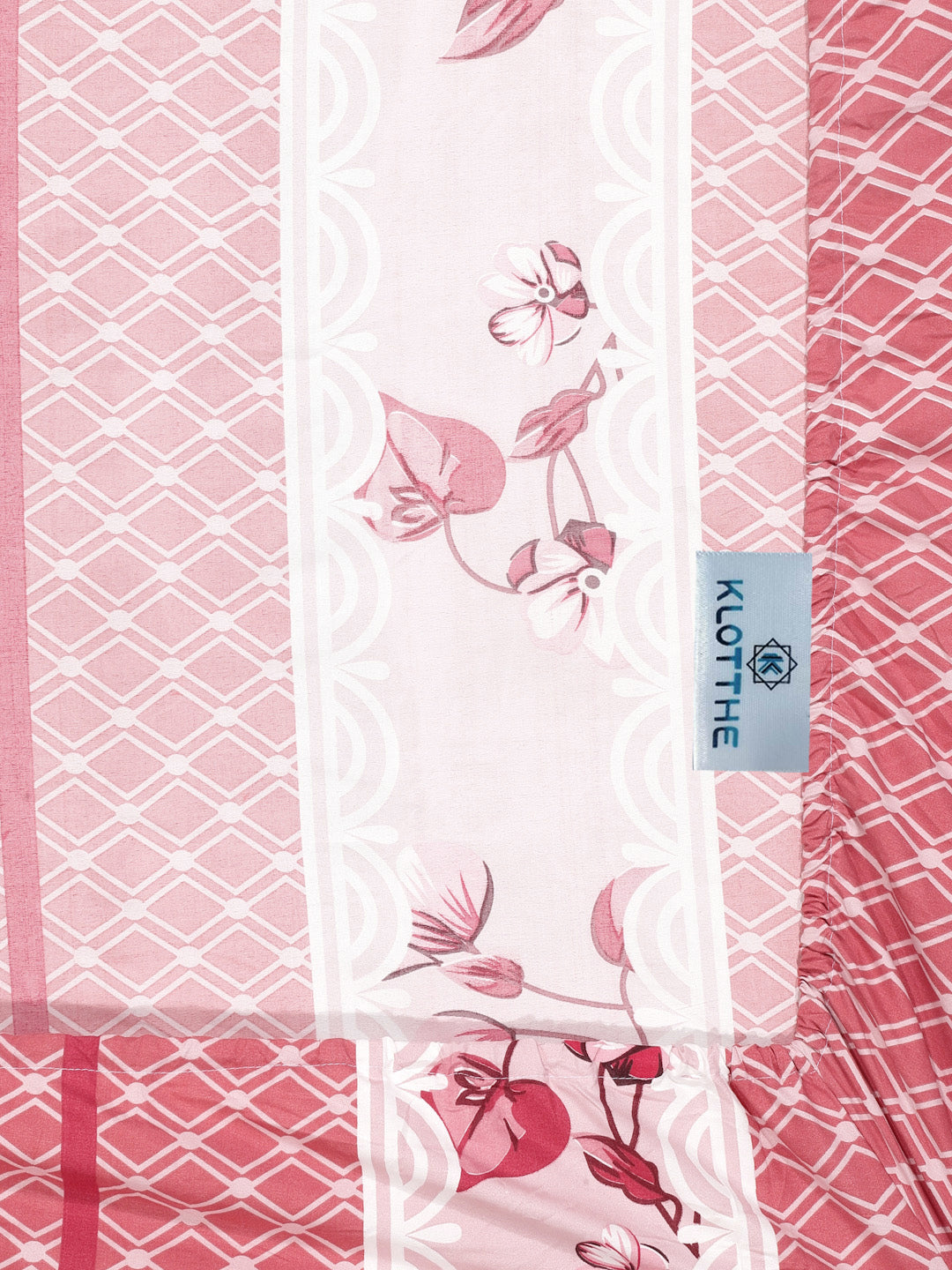 Klotthe Red Floral 300 TC Cotton Blend Fitted Single Bedsheet with Pillow Cover