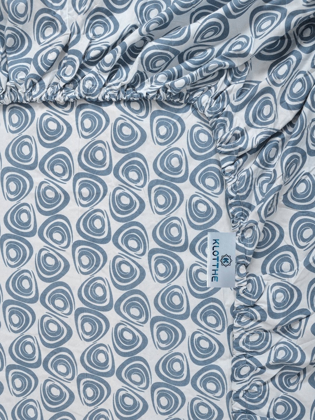 Blue Geometric 300 TC Cotton Blend Fitted Single Bedsheet with Pillow Cover