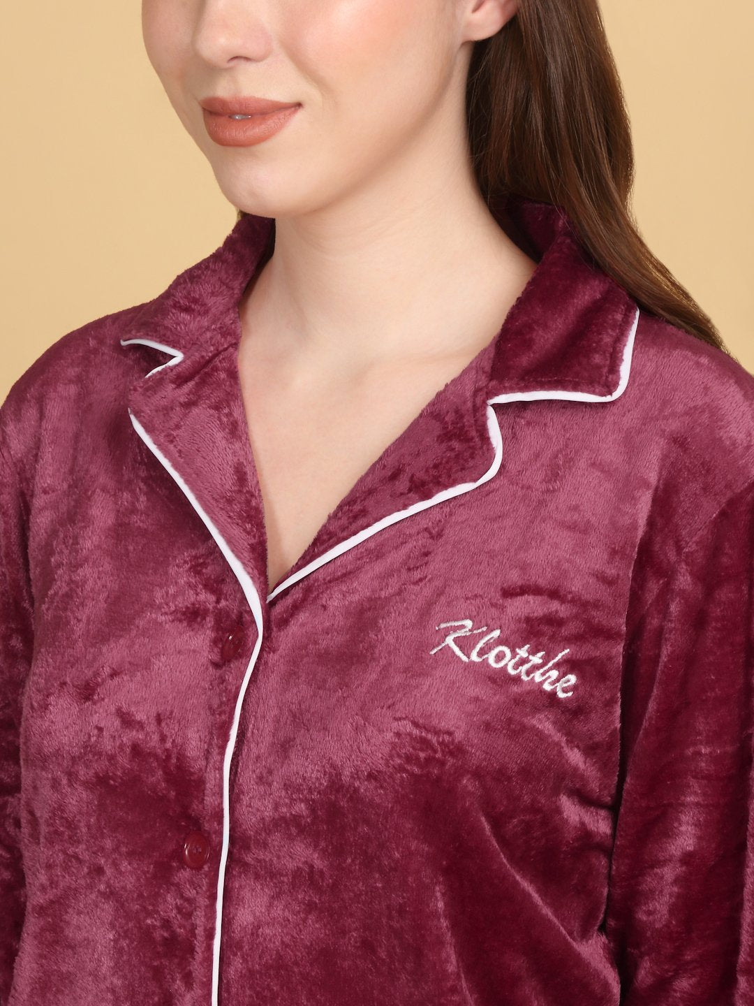 Klotthe Women Maroon Solid Woolen Night Suit