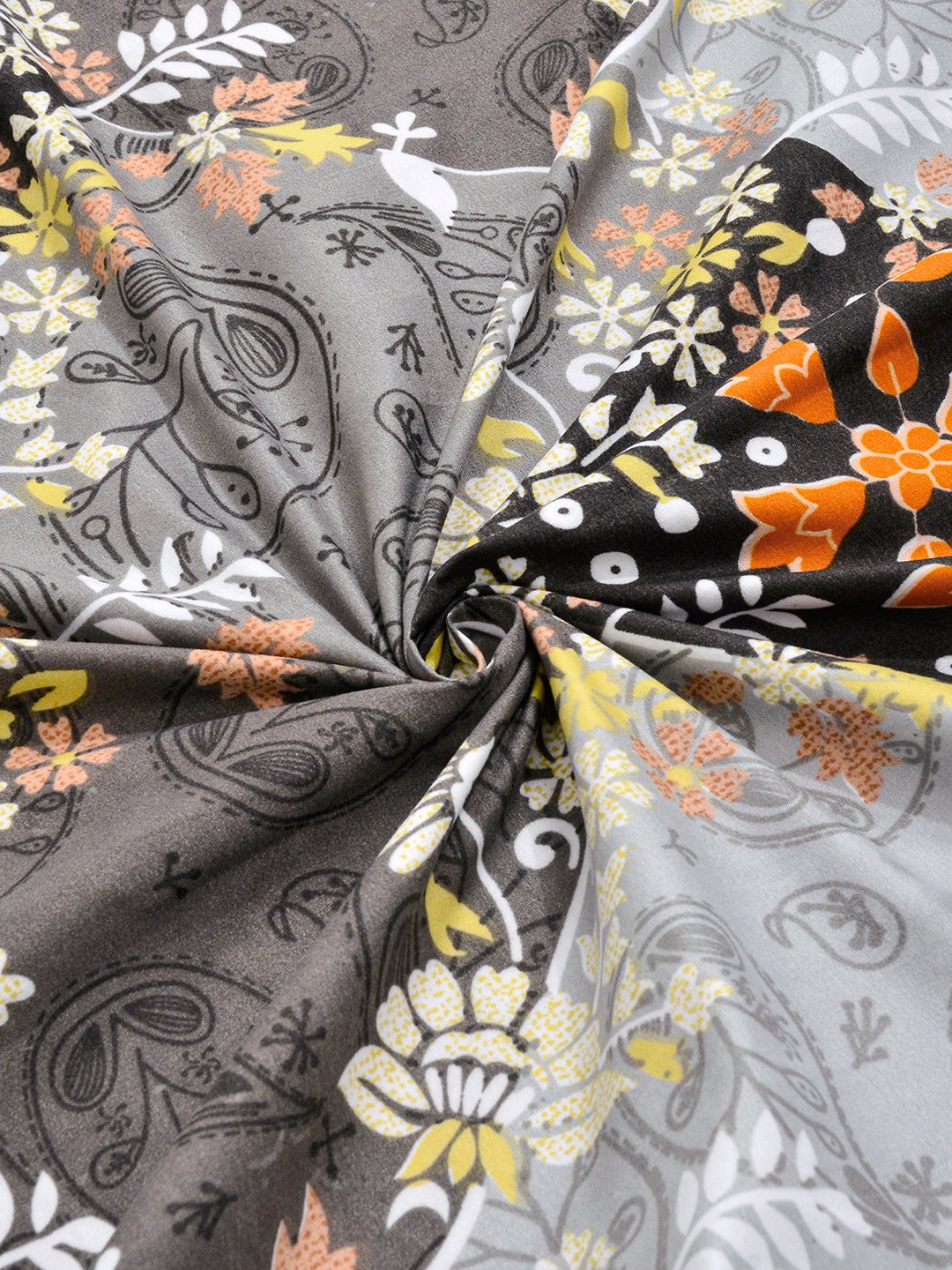 Grey Floral Cotton Blend Single Bedsheet with Pillow Cover