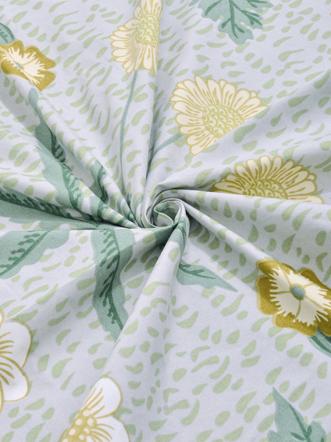 Green Floral Cotton Blend Single Bedsheet with Pillow Cover