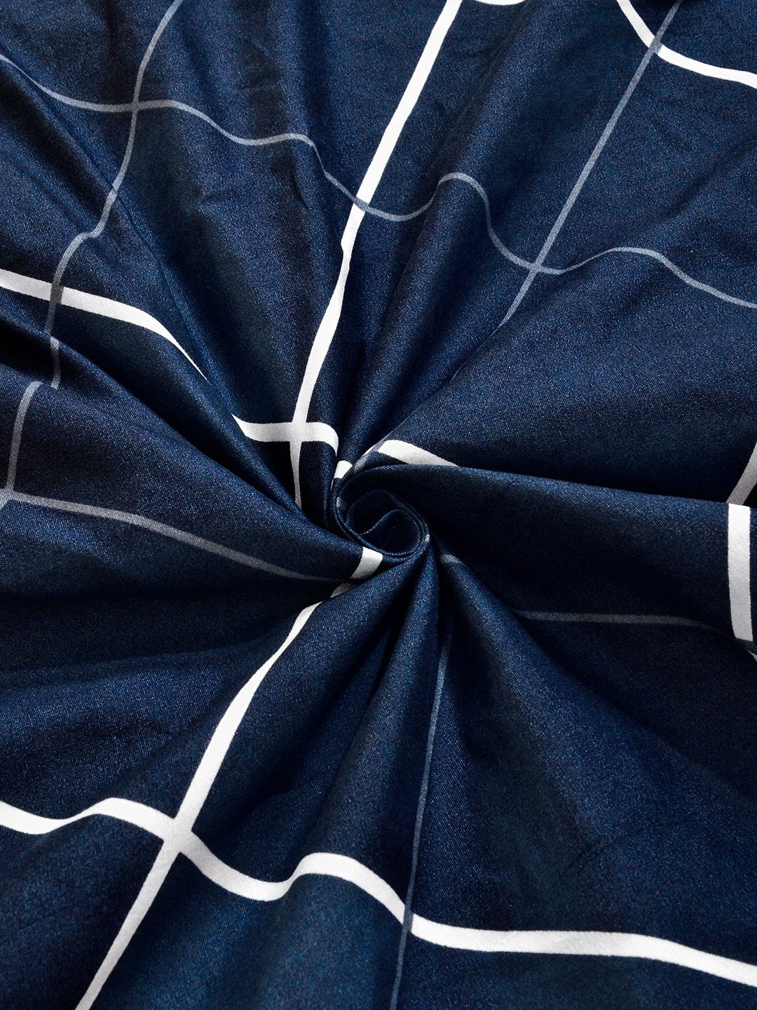 Blue Geometric Cotton Blend Fitted Single Bedsheet with Pillow Cover