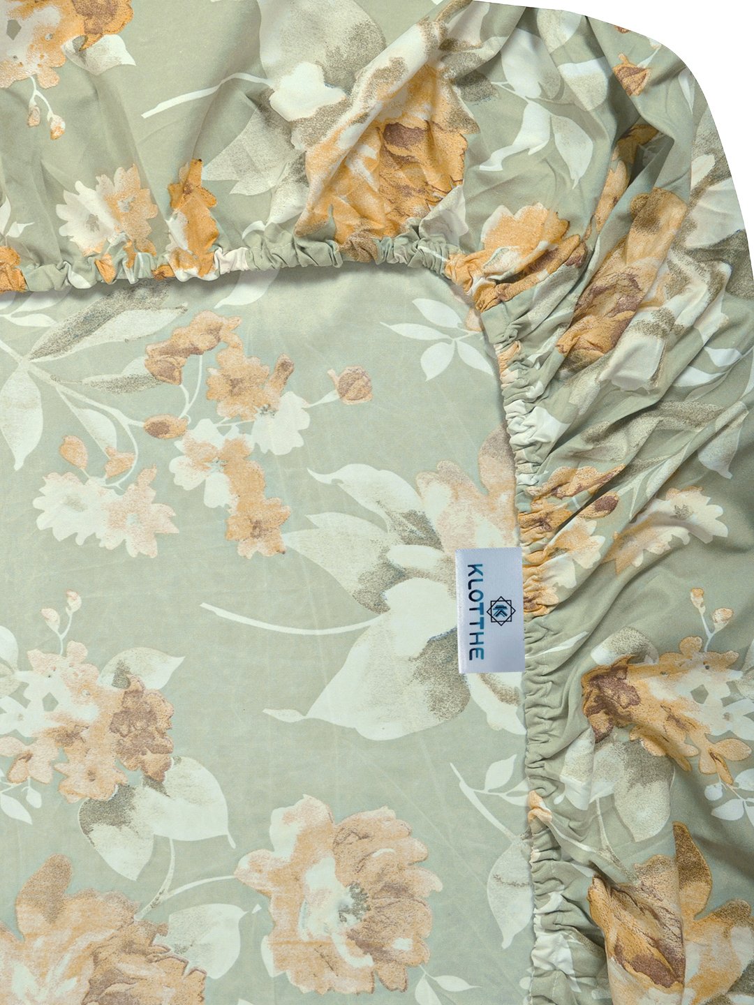 Green Floral 300 TC Cotton Blend Fitted Single Bedsheet with Pillow Cover