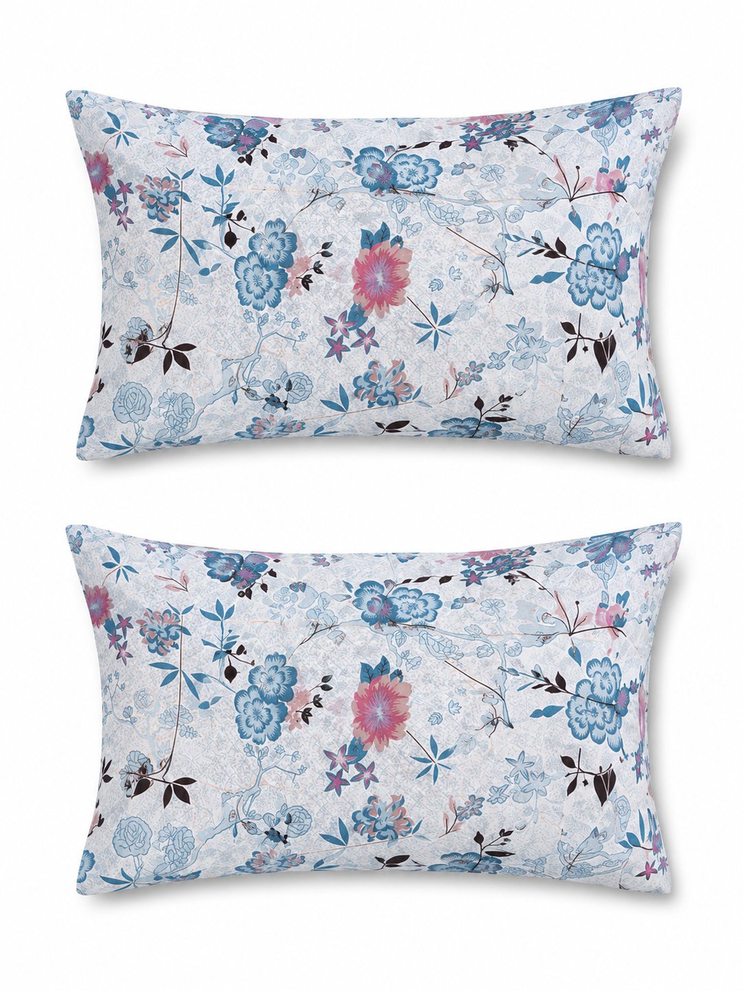 Blue Floral Cotton Blend Double Bedsheet with 2 Pillow Covers