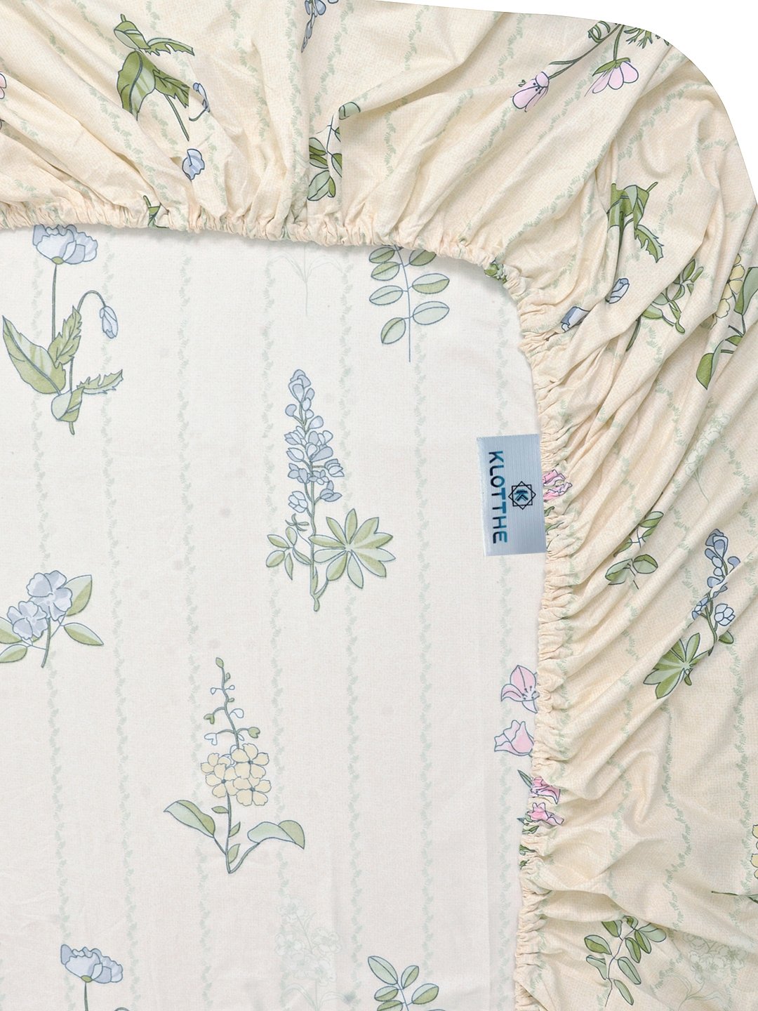 Cream Floral 300 TC Cotton Blend Fitted Single Bedsheet with Pillow Cover