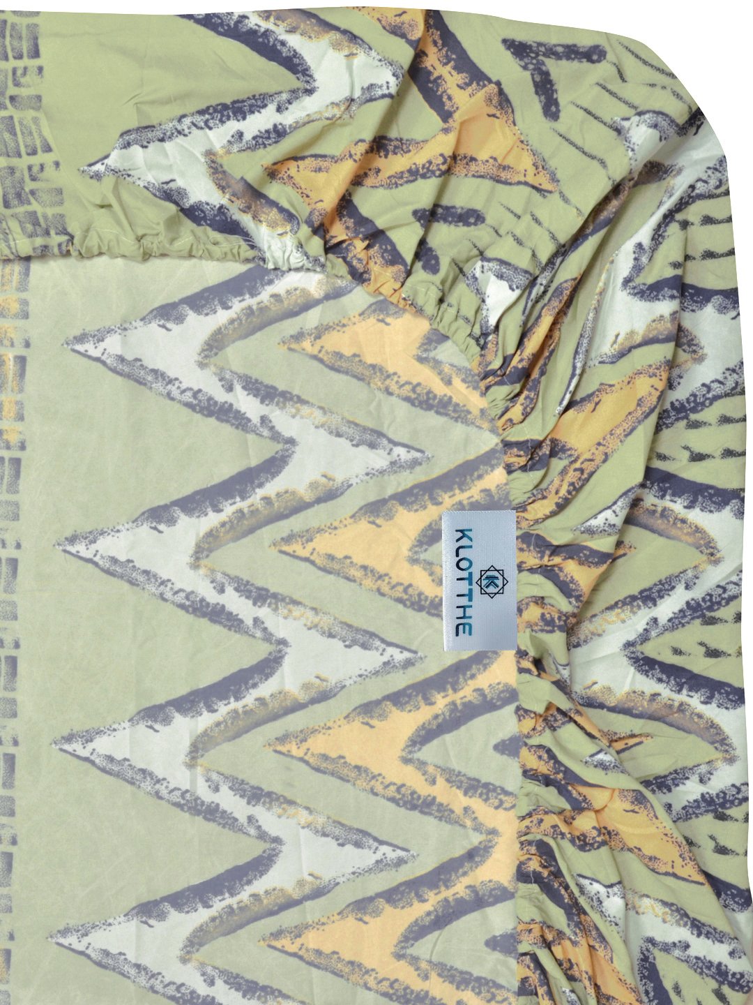Green Geometric 300 TC Cotton Blend Fitted Single Bedsheet with Pillow Cover