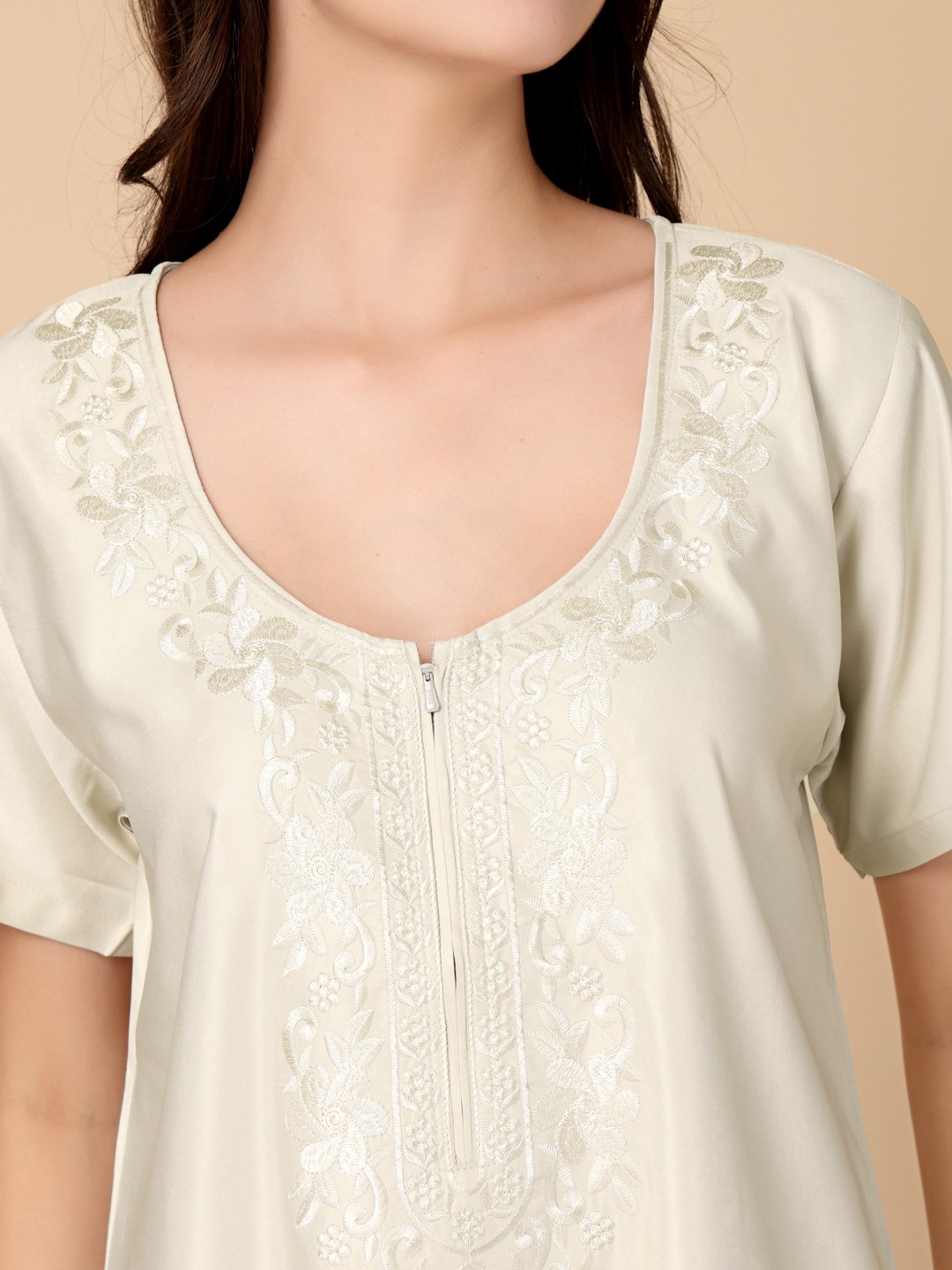 Cream Solid Soft Feel Cotton Blend Maxi