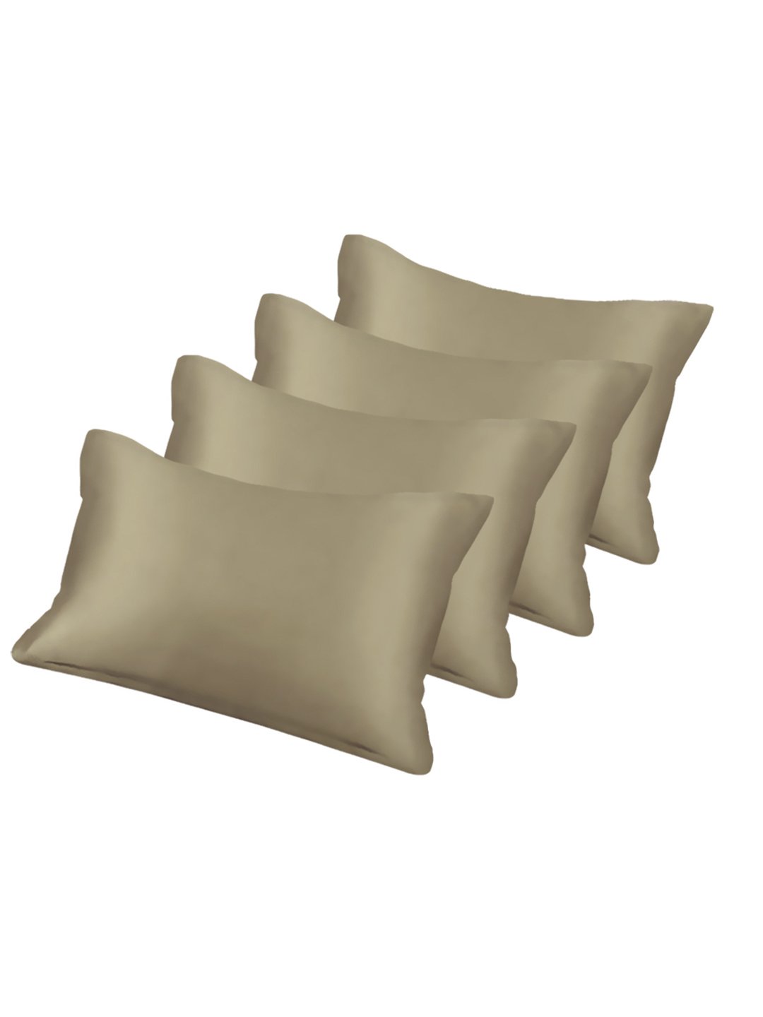 Beige Solid 300 TC Cotton Blend Fitted Double Bedsheet with 4 Pillow Covers