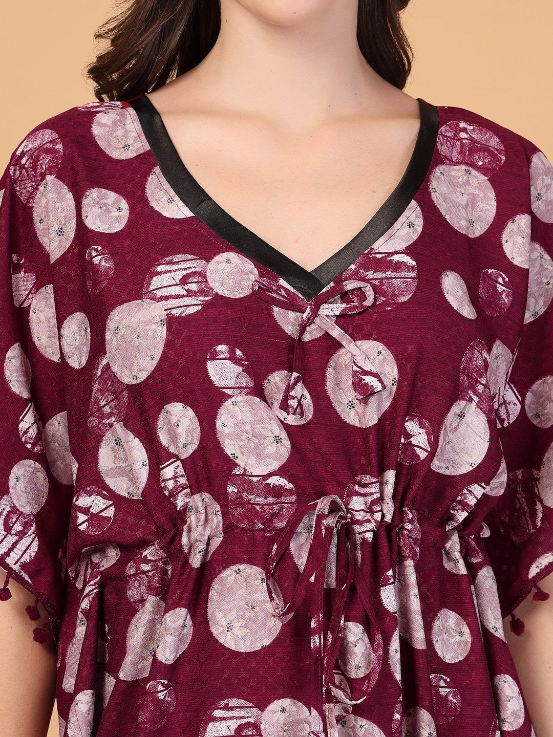Red Floral Cotton Blend Kaftan Maxi Nightdress