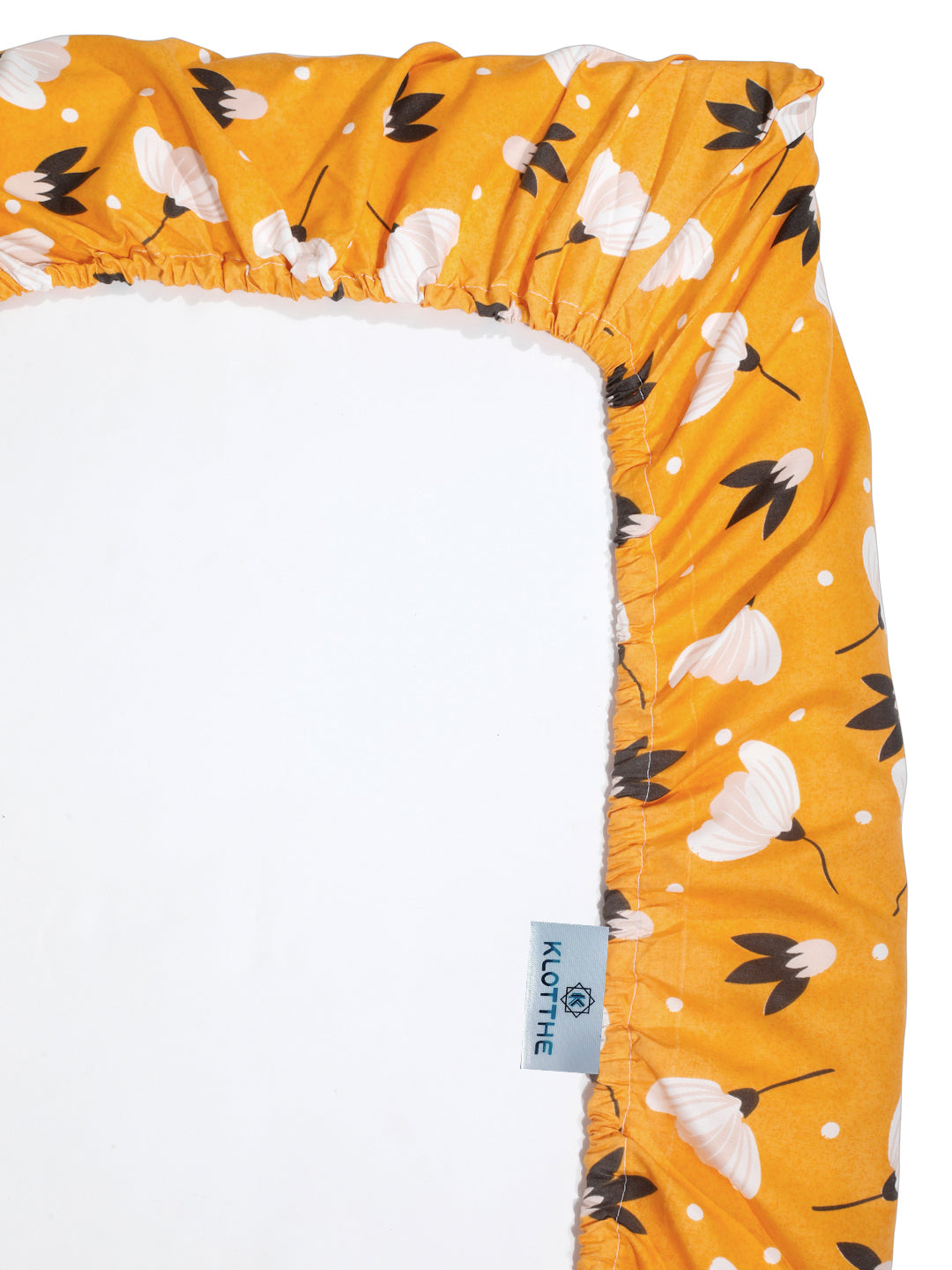 Klotthe Yellow Floral 300 TC Cotton Blend Fitted Double Bedsheet in Book Fold Packing