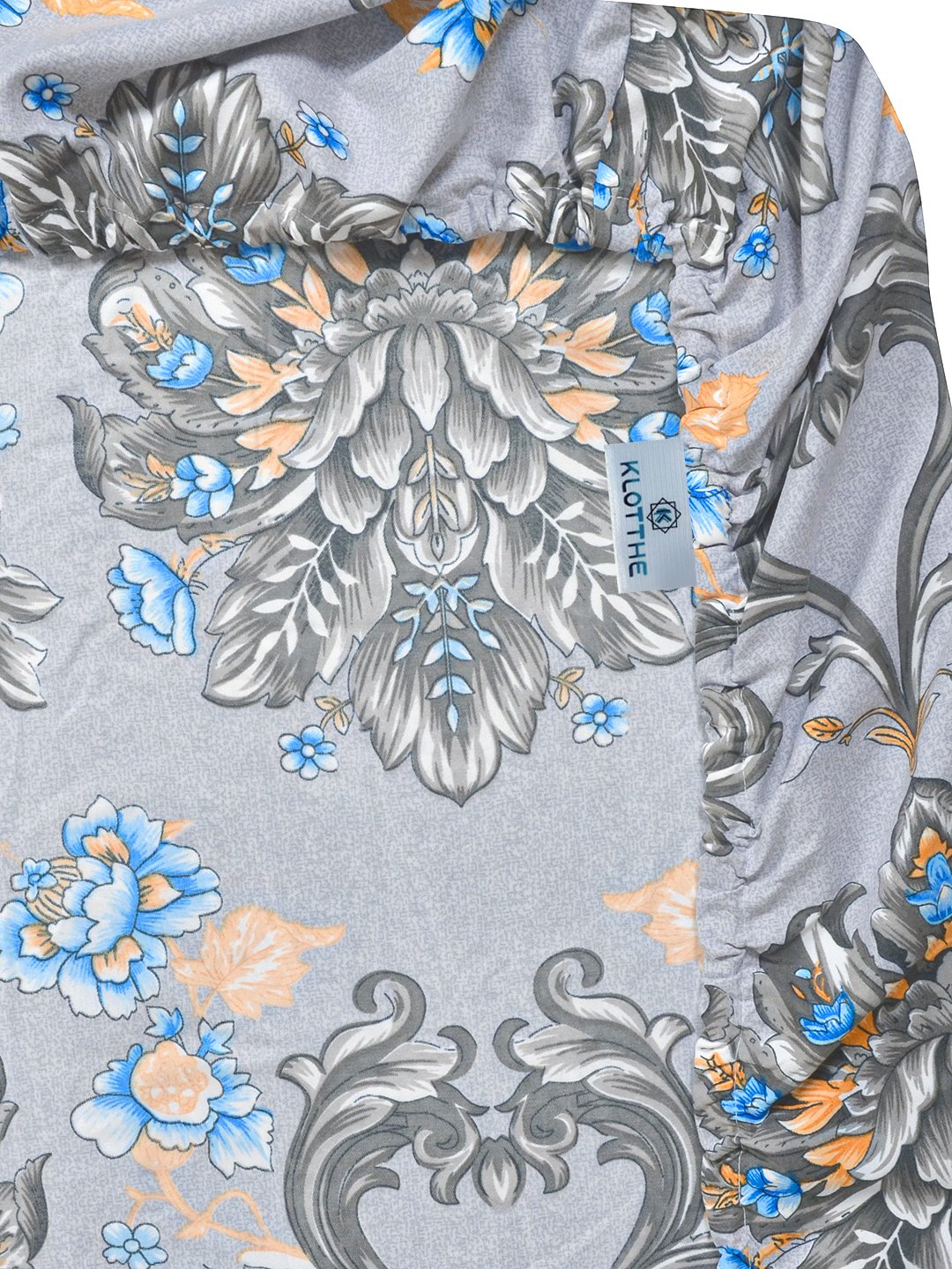 Grey Floral 300 TC Cotton Blend Fitted Single Bedsheet with Pillow Cover