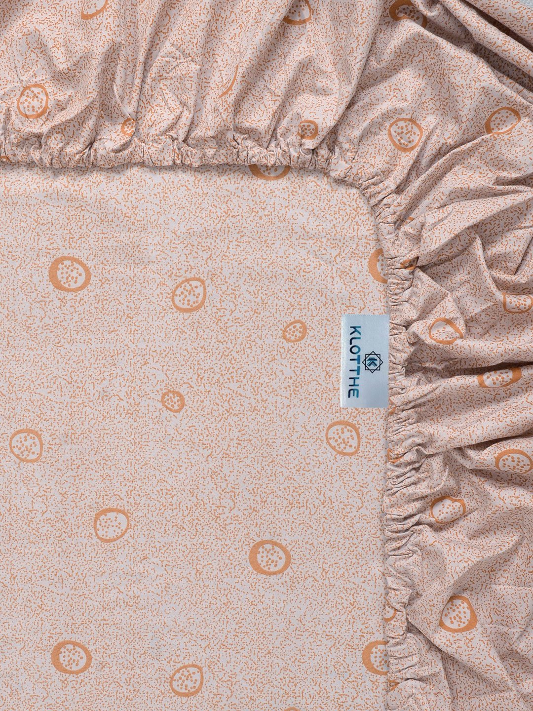 Orange Geometric 300 TC Cotton Blend Fitted Single Bedsheet with Pillow Cover