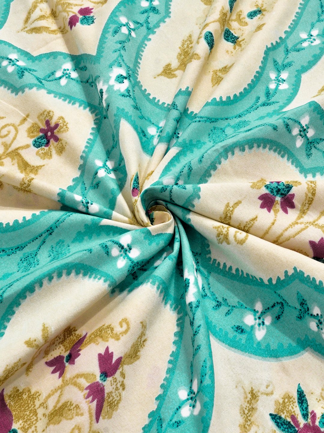 Multi Floral Cotton Blend Fitted Double Bedsheet with 2 Pillow Covers