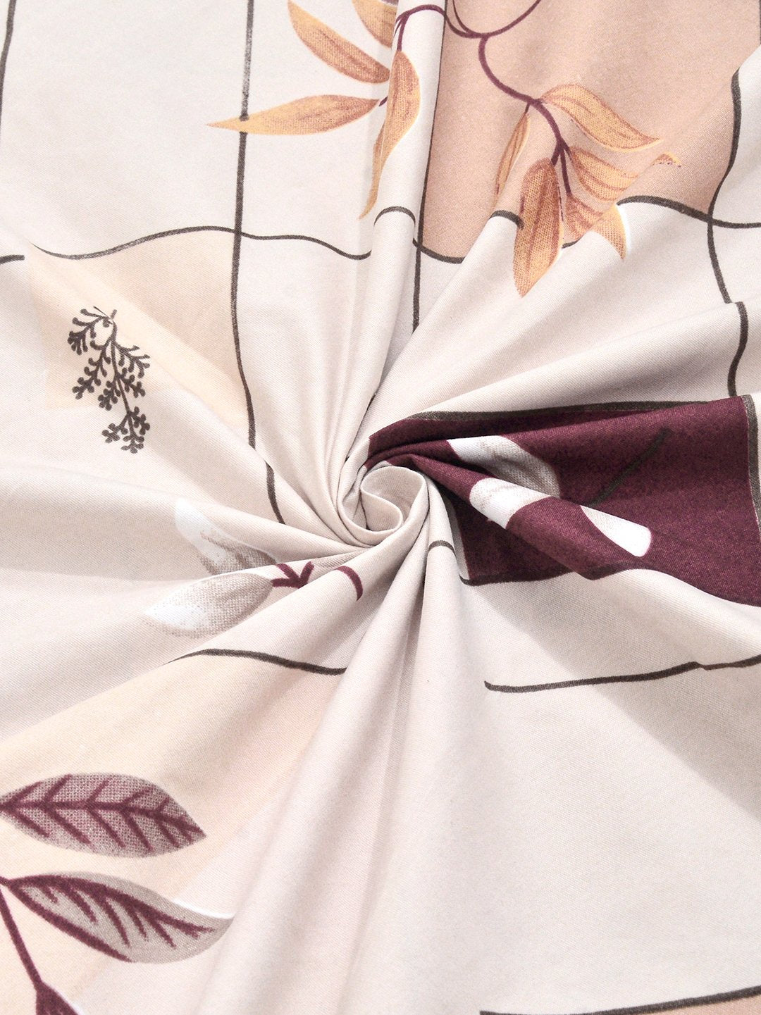 Cream Geometric Cotton Blend Single Bedsheet with Pillow Cover