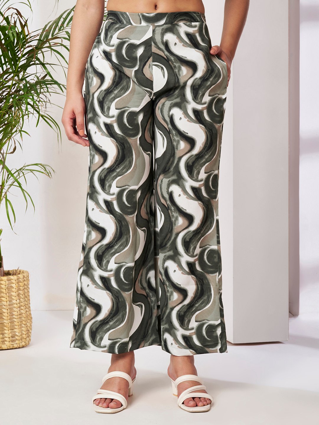 Olive Cotton Printed Shirt With Trousers Co-Ords Set