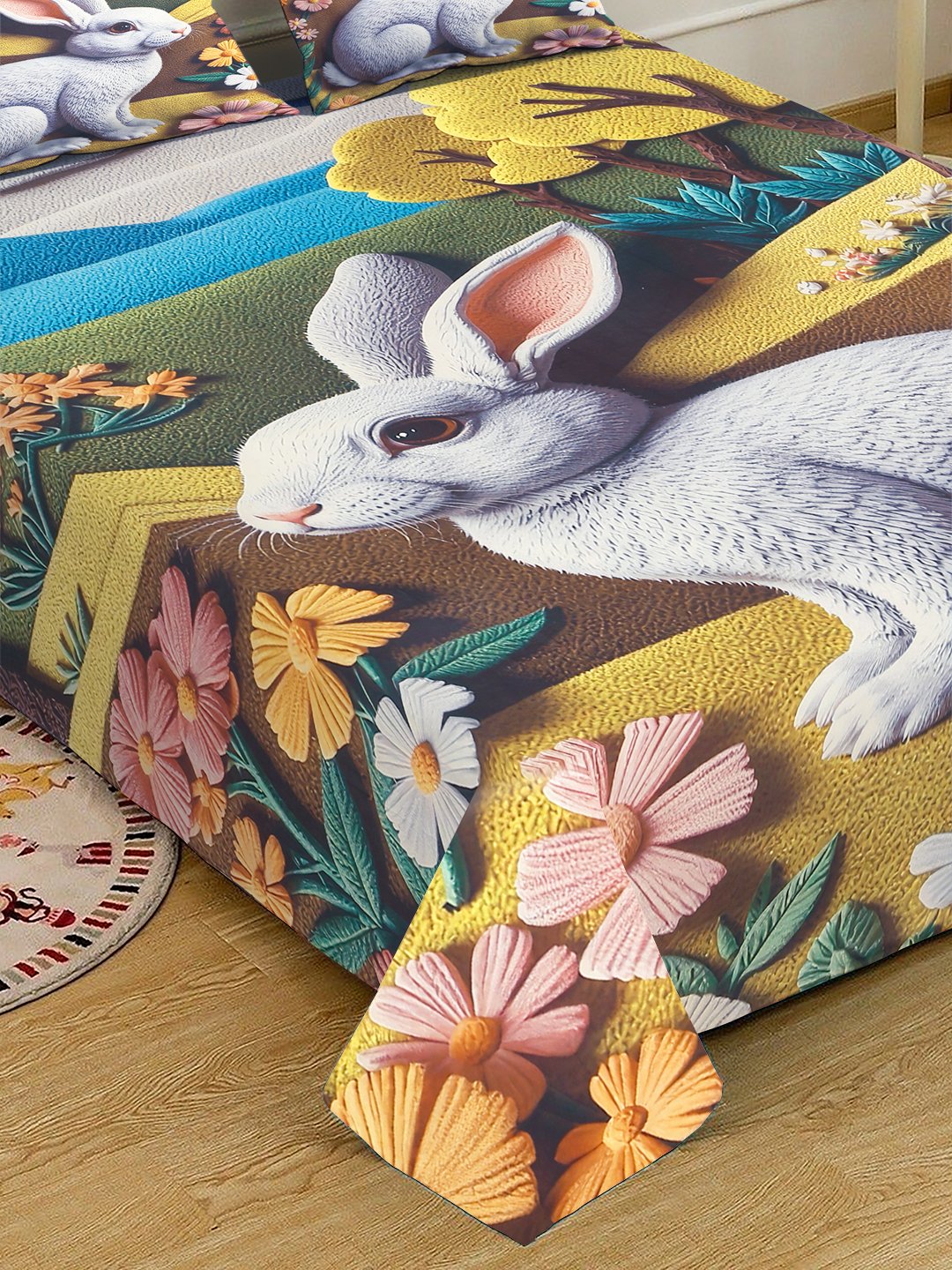 Multi Digital Animal Printed Cotton Blend Double Bedsheet with 2 Pillow Covers