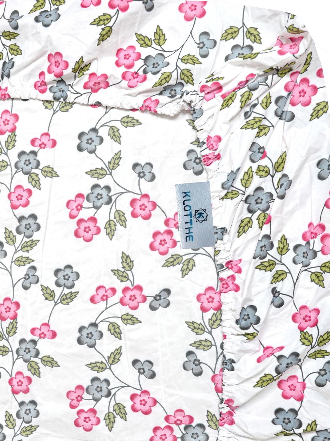 Cream Floral 300 TC Cotton Blend Fitted Single Bedsheet with Pillow Cover