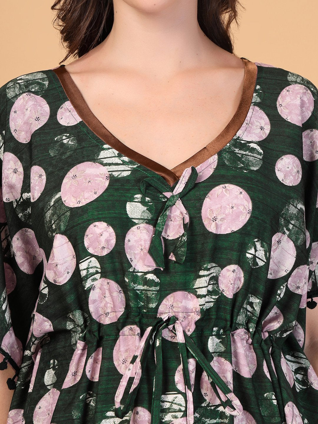 Green Floral Cotton Blend Kaftan Maxi Nightdress