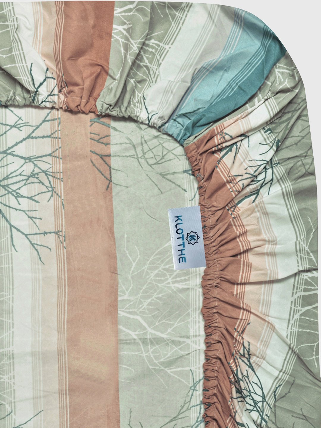 Multi Striped 300 TC Cotton Blend Fitted Single Bedsheet with Pillow Cover