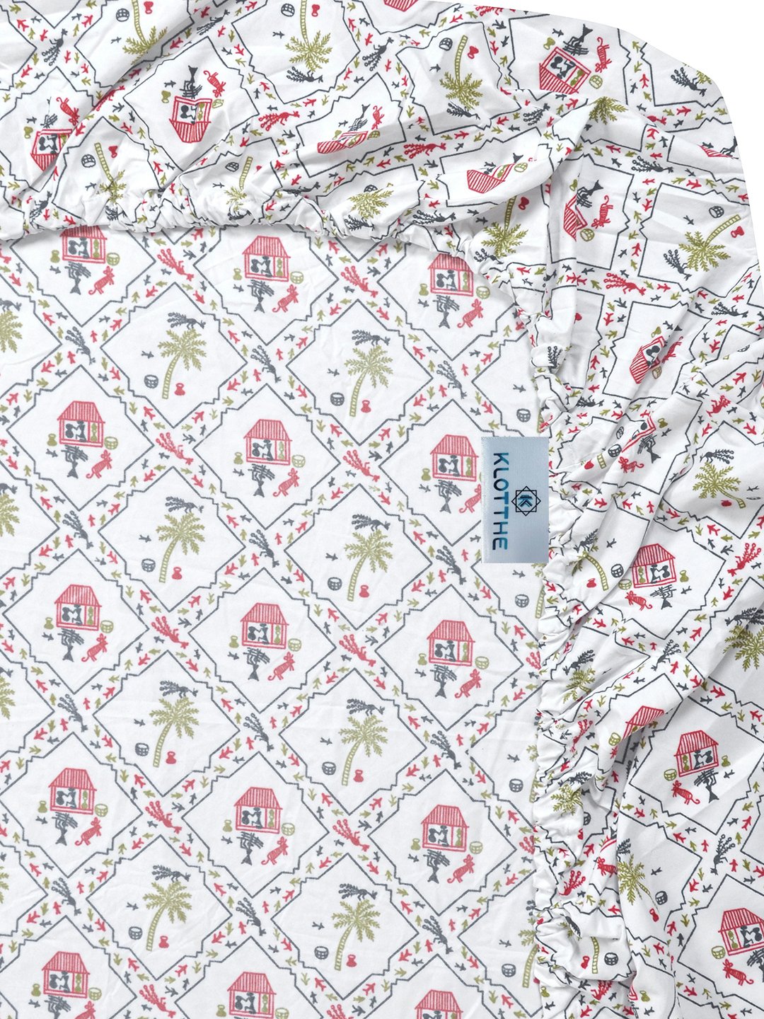 White Floral 300 TC Cotton Blend Fitted Single Bedsheet with Pillow Cover