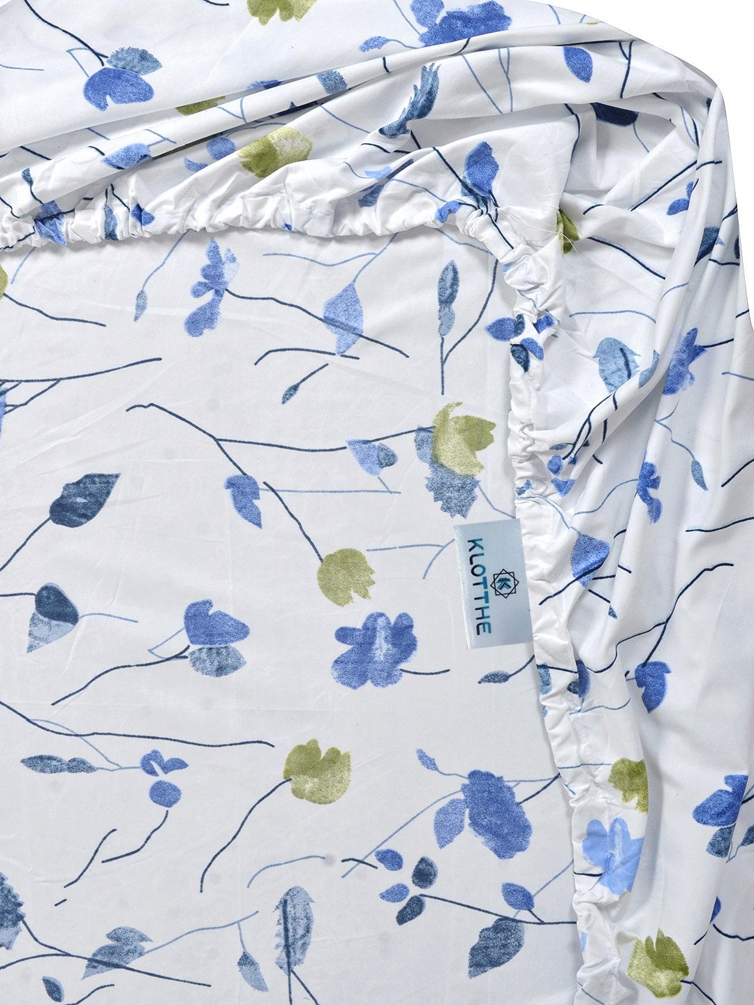 White Floral 300 TC Cotton Blend Fitted Single Bedsheet with Pillow Cover