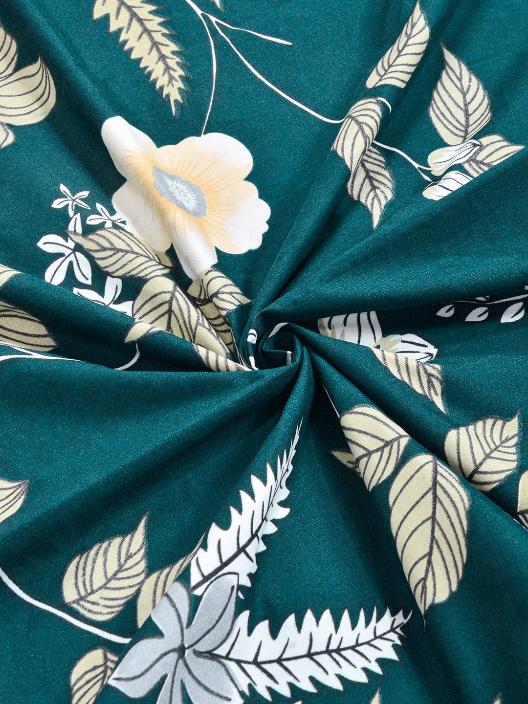 Green Floral Cotton Blend Single Bedsheet with Pillow Cover