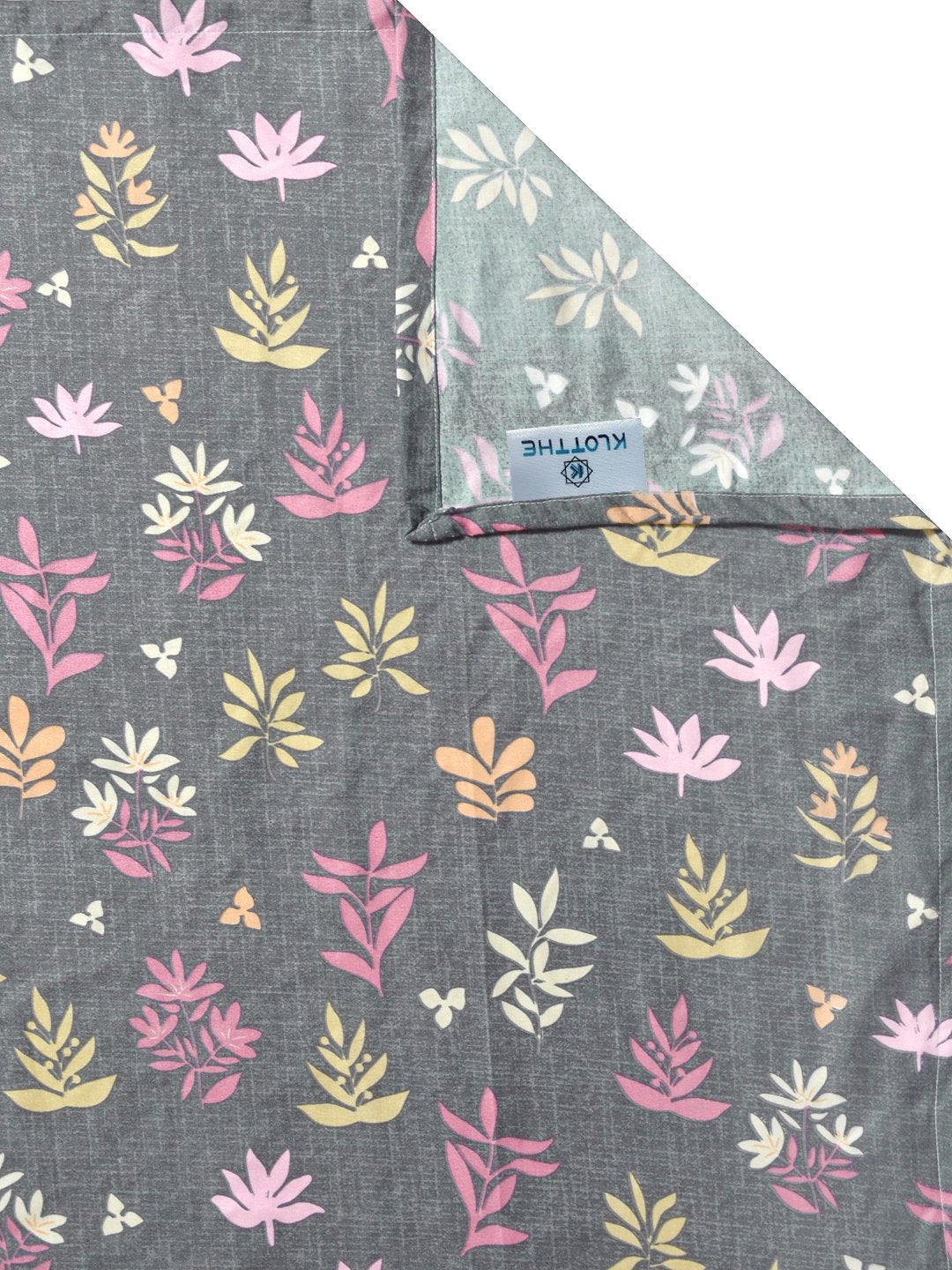 Grey Floral 300 TC Cotton Blend Single Bedsheet with Pillow Cover
