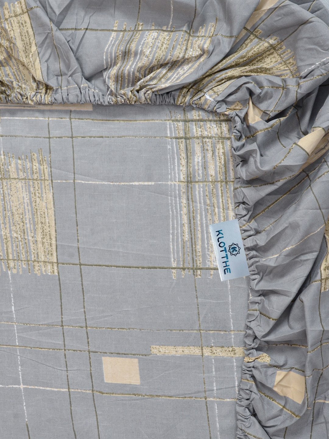 Grey Geometric 300 TC Cotton Blend Fitted Single Bedsheet with Pillow Cover